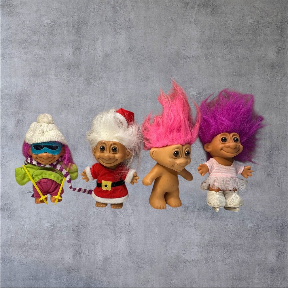 Vtg Troll Doll Lot of 4 Russ Berrie Dam Style Skier Santa Ballerina Pink Hair